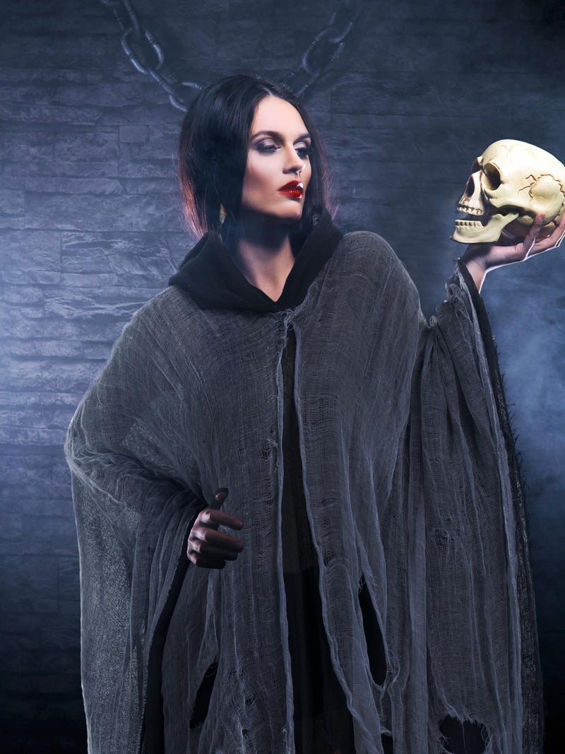 Geyoga Halloween Grim Reaper Costume Halloween Scary Cloak Witch Costume Hooded Cape for Adult Cosplay Props(Black,L) - Image 5