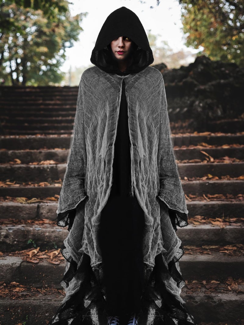 Geyoga Halloween Grim Reaper Costume Halloween Scary Cloak Witch Costume Hooded Cape for Adult Cosplay Props(Black,L) - Image 4
