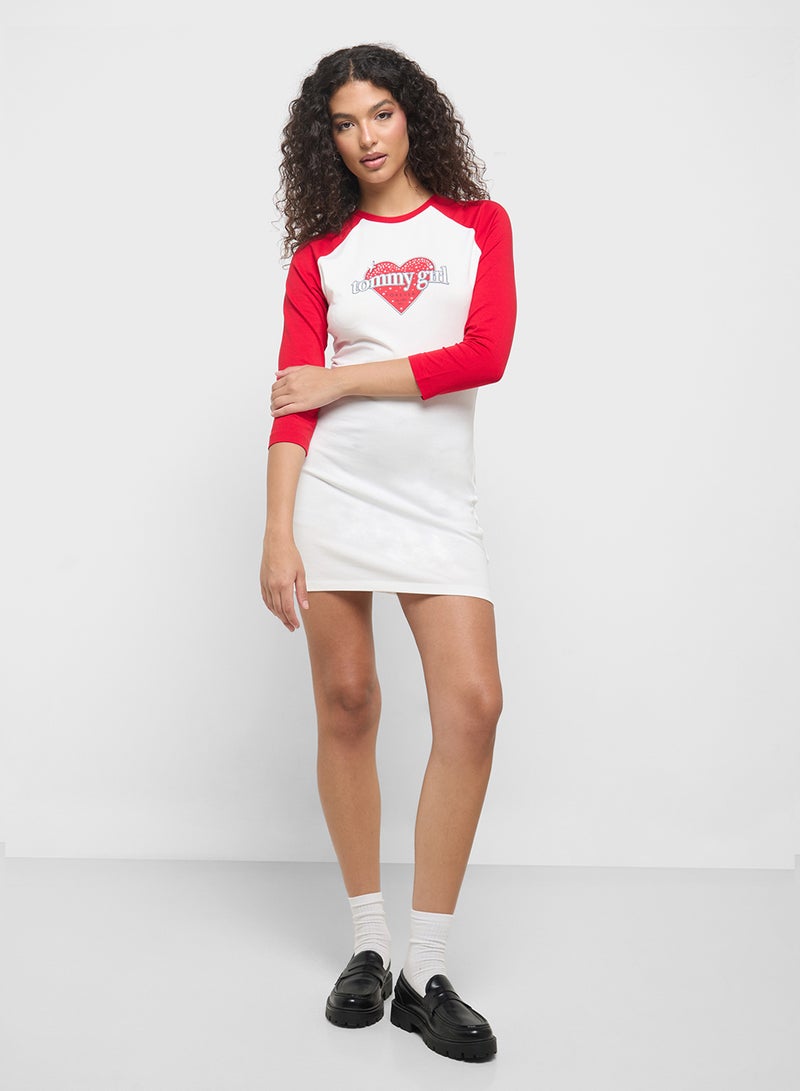 TOMMY JEANS Tommy Girl Crew Neck Raglan T-Shirt Dress - Image 1
