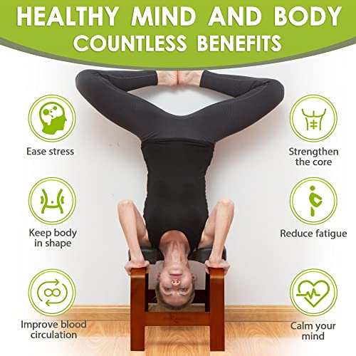 BODY RHYTHM Yoga Headstand Bench, Yoga Inversion Chair, Headstand Trainer for Relieve Stress, Improve Sleep & Digestion and Strength Training, Ideal for Home Workout, Fitness and Gym (Chocolate Black) - Image 3