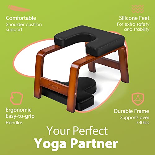 BODY RHYTHM Yoga Headstand Bench, Yoga Inversion Chair, Headstand Trainer for Relieve Stress, Improve Sleep & Digestion and Strength Training, Ideal for Home Workout, Fitness and Gym (Chocolate Black) - Image 5