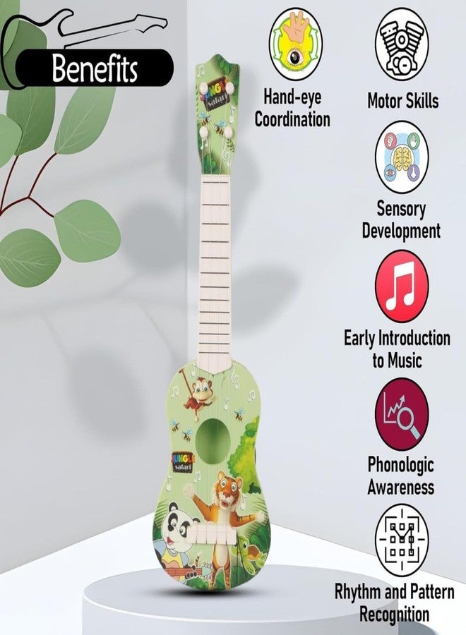 CIRBOX 17 Inch Kids Guitar Toy - Musical Instrument with Strings | Dinosaur, Jungle Safari, Unicorn & Space Designs | Educational Toy Gift for Boys & Girls 3+ | Pack of 1 (Green) - Image 3