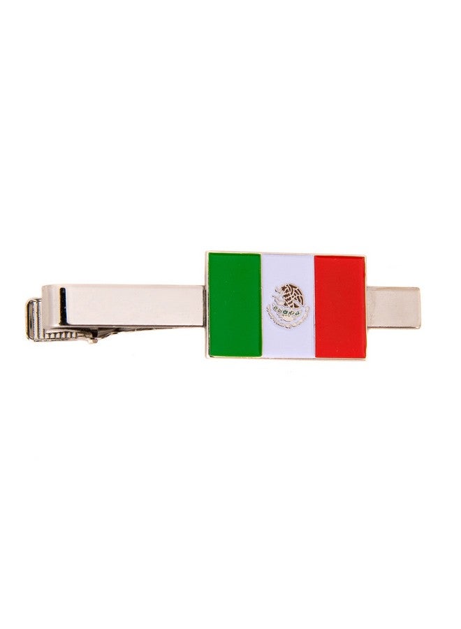 Desert Cactus Mexico Country Rectangle Flag Tie Bar Made Of Metal Souvenir Mexican (Silver Tie Bar) - Image 1