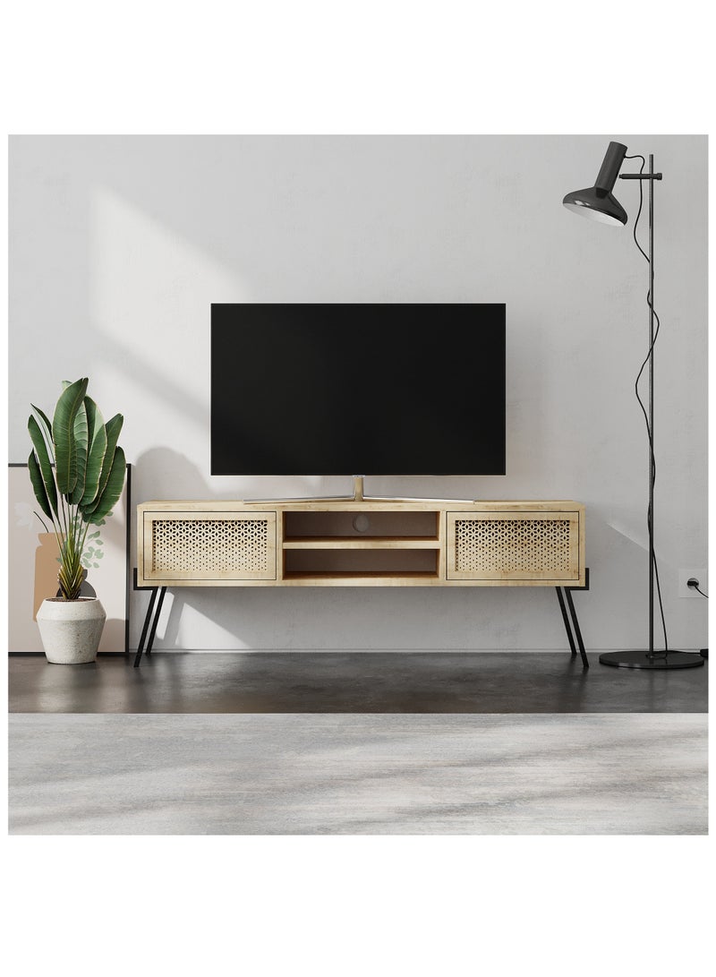 موراه حامل تلفزيون موراه هوم نايف، بابان، رف واحد مفتوح، حتى ٥٥ بوصة | حامل تلفزيون عصري بأرجل معدنية | خزانة تخزين لغرفة المعيشة | ١٤٠×٣٥٫٦×٥٠٫٧ سم (بلوط) - Image 1