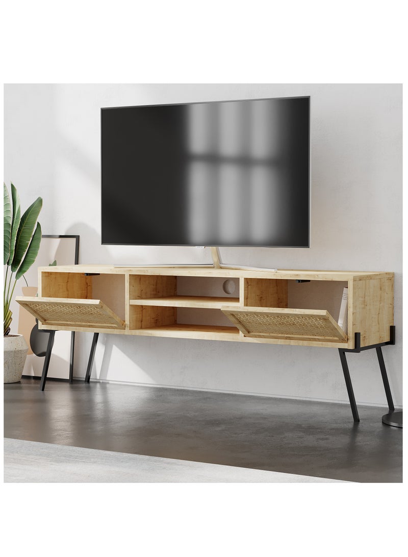 موراه حامل تلفزيون موراه هوم نايف، بابان، رف واحد مفتوح، حتى ٥٥ بوصة | حامل تلفزيون عصري بأرجل معدنية | خزانة تخزين لغرفة المعيشة | ١٤٠×٣٥٫٦×٥٠٫٧ سم (بلوط) - Image 2