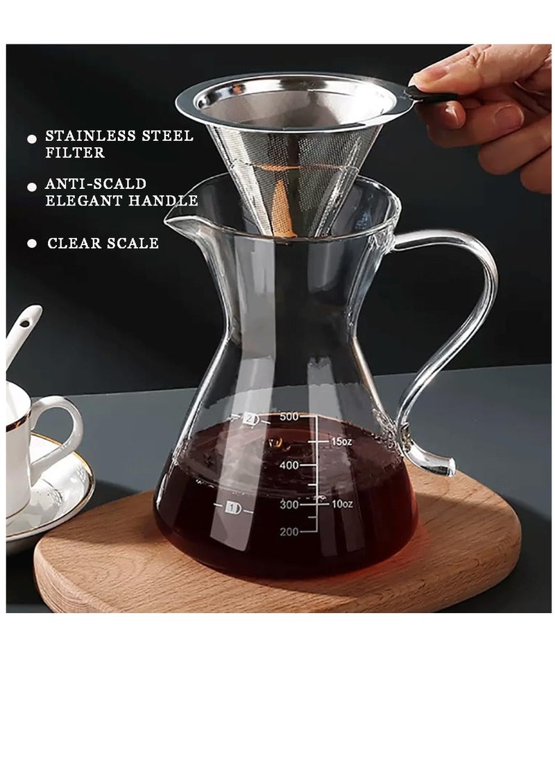 Excefore Pour Over Coffee Maker, Elegant Drip Coffee Maker with Reusable Stainless Steel Filter Dripper, Lead-Free Borosilicate Glass Coffee Carafe for 1-4Cup, 500ml 18oz  - Image 3