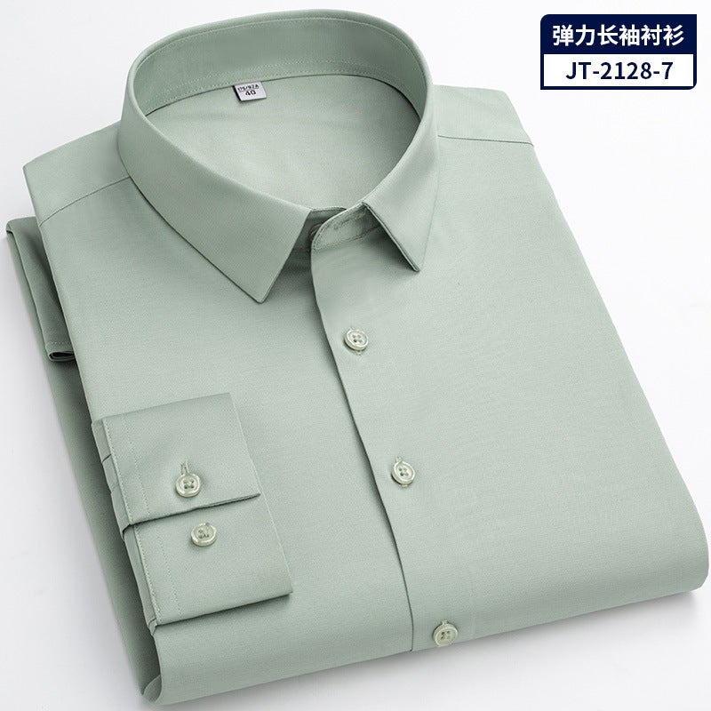No-iron trace-free stretch bamboo fiber men's shirt long-sleeved new solid color business professional overalls work shirt JT-2128-7 40 - Image 1
