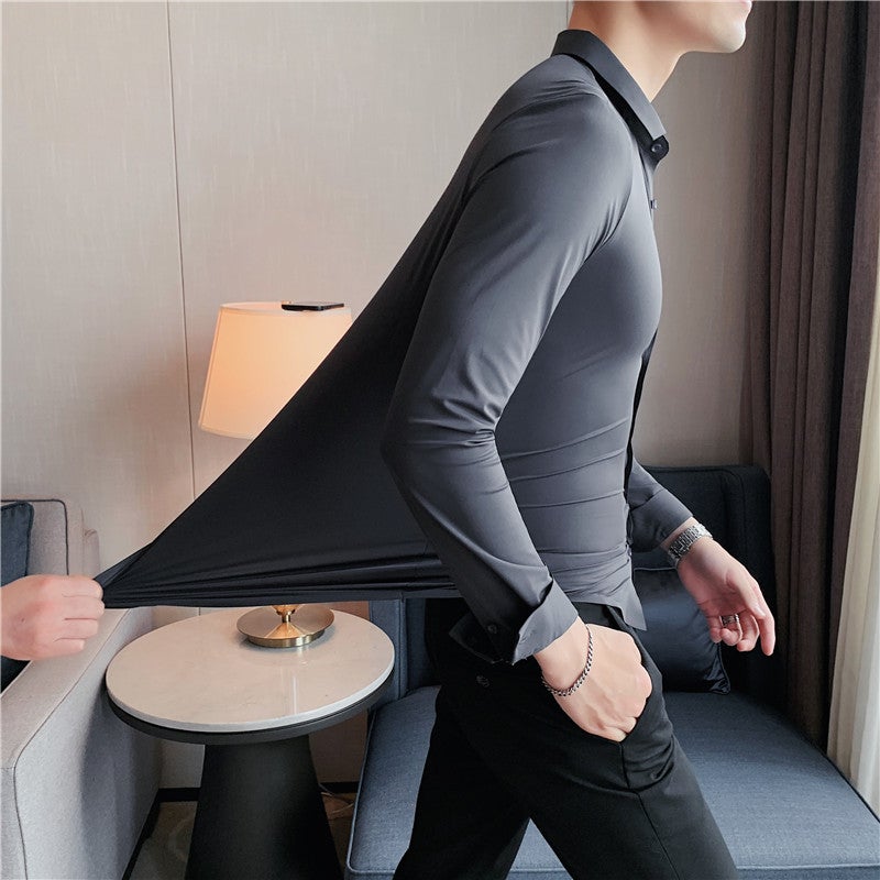 No-iron trace-free stretch bamboo fiber men's shirt long-sleeved new solid color business professional overalls work shirt JT-2128-7 40 - Image 5