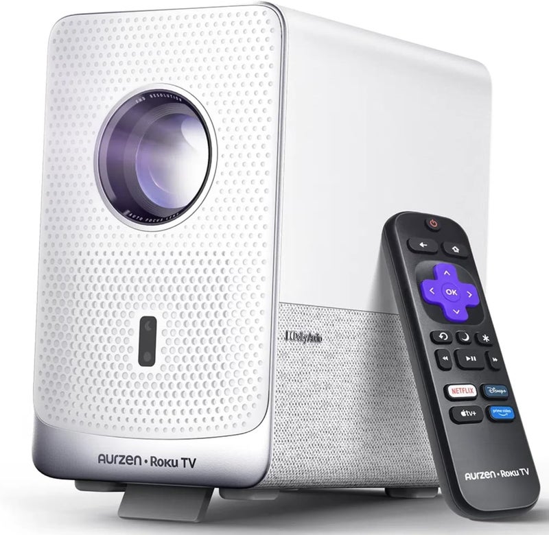Aurzen Roku TV Smart Projector with WiFi and Bluetooth, 1080P FHD, Portable Mini Projector for Home and Outdoor Movies - Image 1
