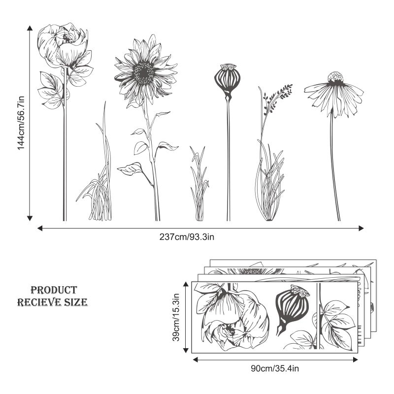Supzone Extra Large Black Flower Wall Decals Simple Sketch Wildflower Floral Wall Stickers for Girls Bedroom Living Room Bathroom Office Adult Home Decor - Image 4