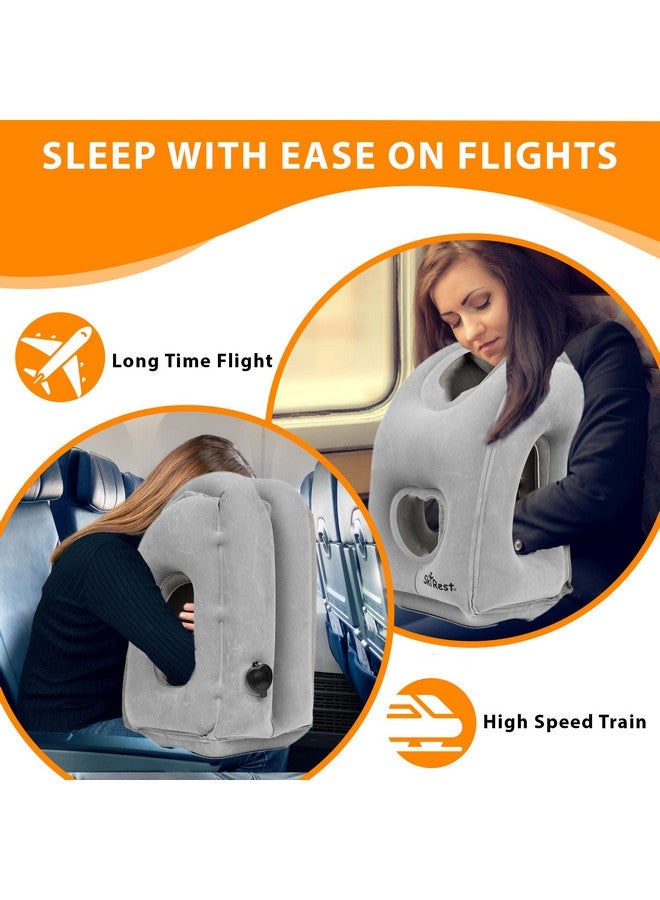 Skyrest Skyrest Inflatable Travel Pillow - Airplane Pillow for Neck Support on Long Flights, Buses, Cars, Office & Trains - Comes with Eye Mask, Earplugs & Portable Drawstring Bag - Grey - Image 2