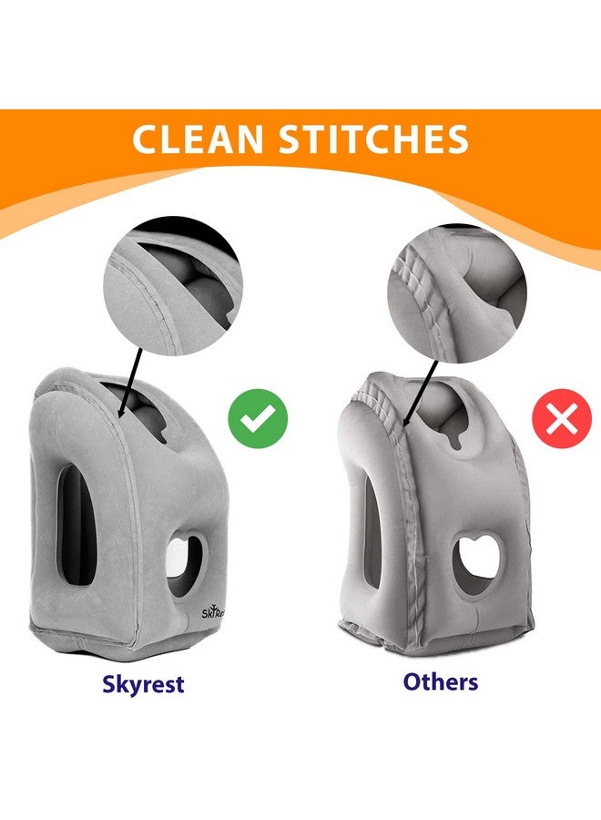 Skyrest Skyrest Inflatable Travel Pillow - Airplane Pillow for Neck Support on Long Flights, Buses, Cars, Office & Trains - Comes with Eye Mask, Earplugs & Portable Drawstring Bag - Grey - Image 3