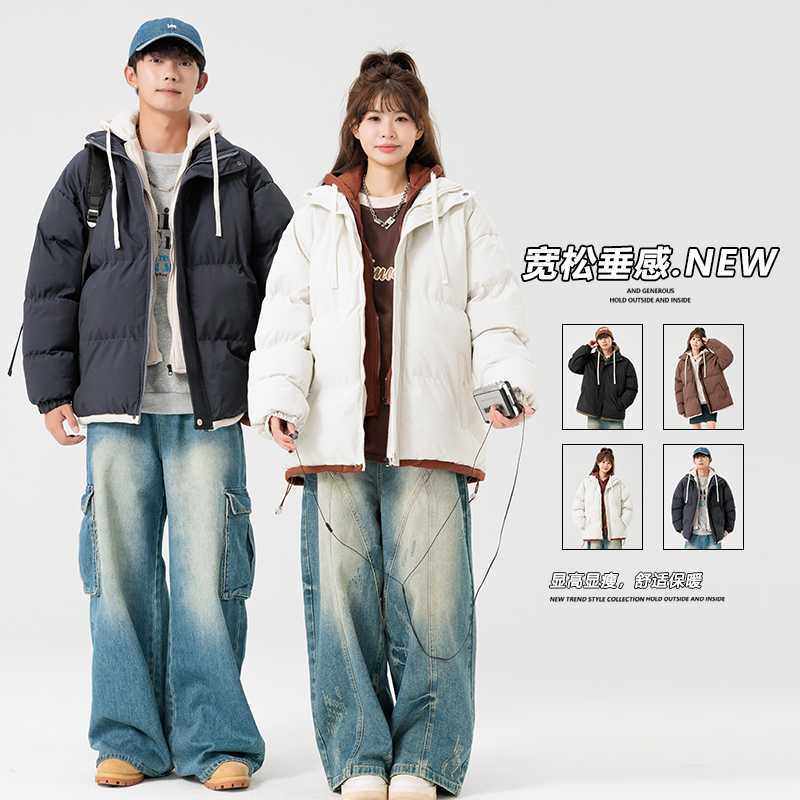 Fake Two-piece Cotton-padded Jacket Mens Winter Loose Casual Thickened Warm Cotton-padded Jacket Japanese Style Fashionable Hooded Cotton-padded Jacket Coffee - Image 1