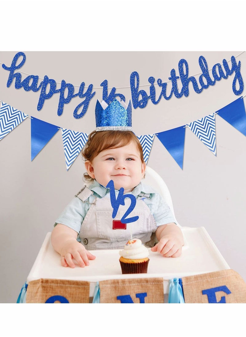 Y&D 6 Months Banner Happy Birthday 1/2 Glitter, Half Year Cake Topper Triangle Flag for Baby Shower Party Decoration  - Image 1