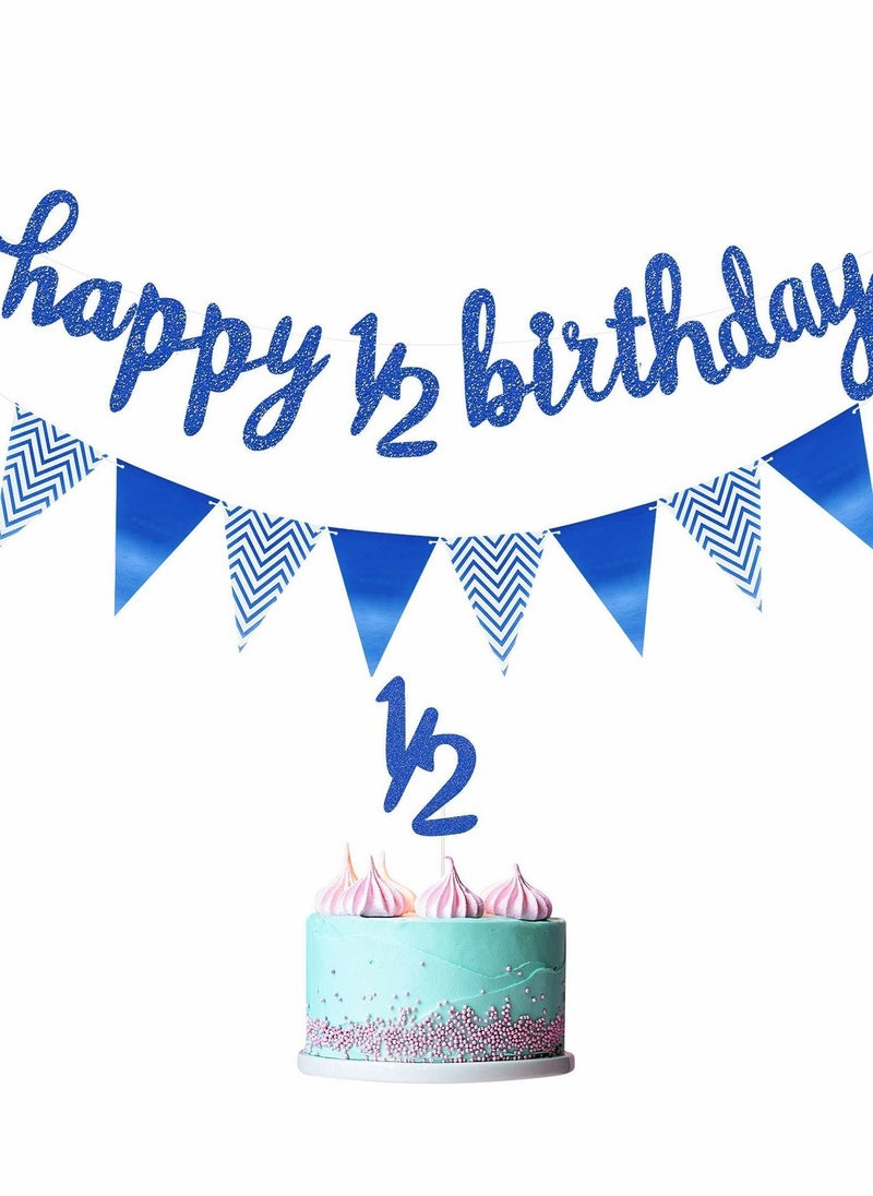 Y&D 6 Months Banner Happy Birthday 1/2 Glitter, Half Year Cake Topper Triangle Flag for Baby Shower Party Decoration  - Image 2