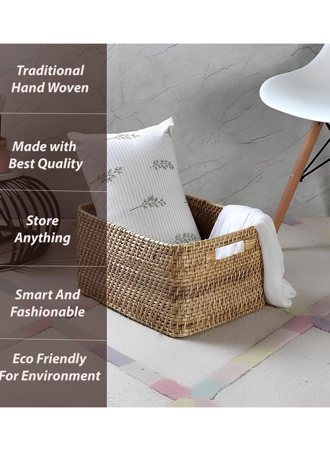AKWAY Handmade Wicker Basket for Cloth, Storage Basket, Bin Organizer for Toiletry Cosmetic Towels Toys Bathroom Organizer Bamboo Wicker Basket (14 L x 11 W x 8 H, Beige) - Image 2