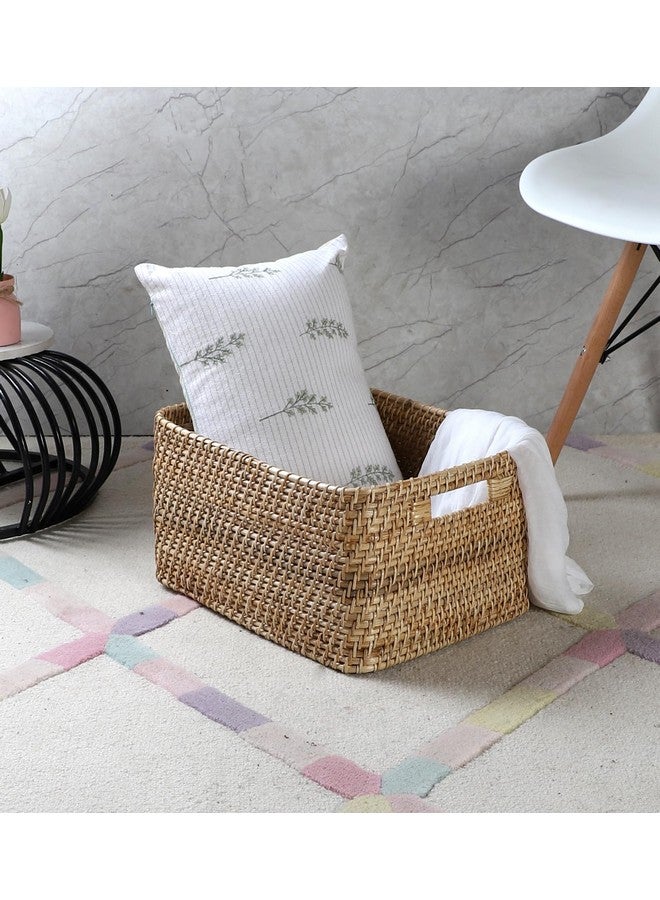 AKWAY Handmade Wicker Basket for Cloth, Storage Basket, Bin Organizer for Toiletry Cosmetic Towels Toys Bathroom Organizer Bamboo Wicker Basket (14 L x 11 W x 8 H, Beige) - Image 5