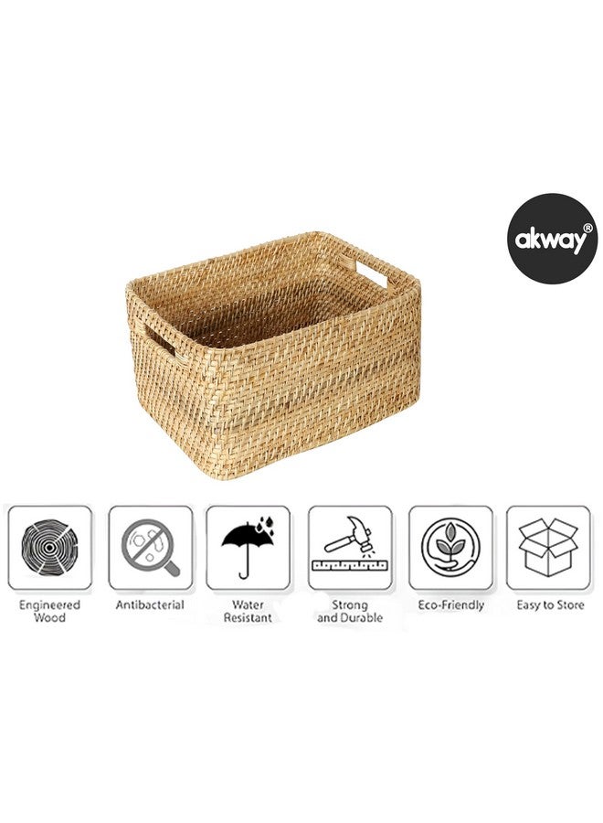 AKWAY Handmade Wicker Basket for Cloth, Storage Basket, Bin Organizer for Toiletry Cosmetic Towels Toys Bathroom Organizer Bamboo Wicker Basket (14 L x 11 W x 8 H, Beige) - Image 4