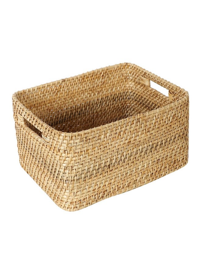 AKWAY Handmade Wicker Basket for Cloth, Storage Basket, Bin Organizer for Toiletry Cosmetic Towels Toys Bathroom Organizer Bamboo Wicker Basket (14 L x 11 W x 8 H, Beige) - Image 3