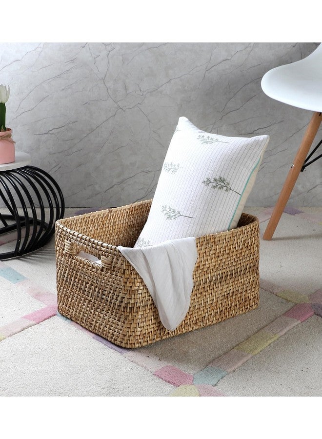 AKWAY Handmade Wicker Basket for Cloth, Storage Basket, Bin Organizer for Toiletry Cosmetic Towels Toys Bathroom Organizer Bamboo Wicker Basket (14 L x 11 W x 8 H, Beige) - Image 1