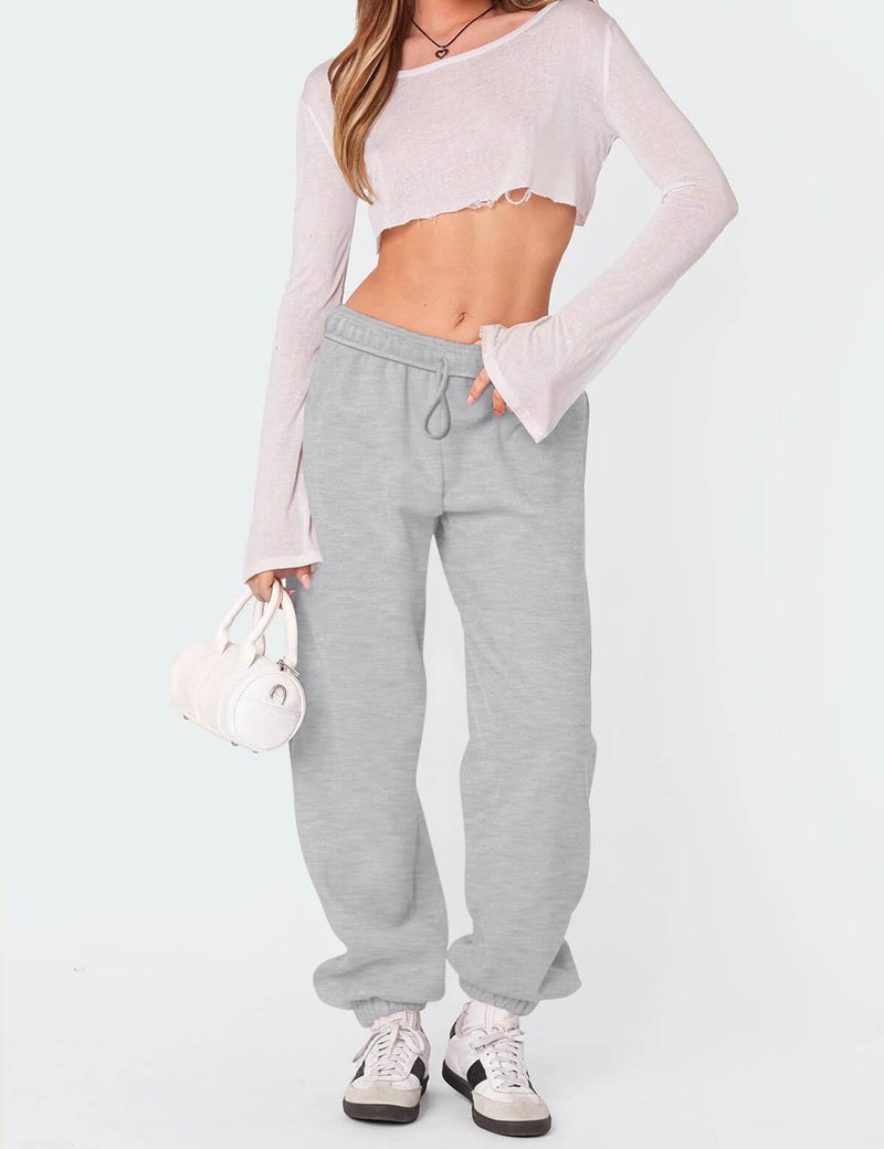 HeSaYep Women's Fleece Lined Sweatpants Thermal Winter High Waisted Sweat Pants Interior Drawstring Baggy Athletic Joggers Pants with Pockets Grey XS - Image 5
