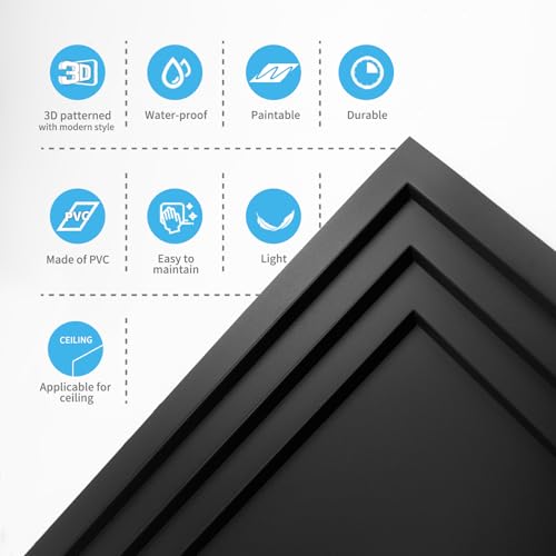 Art3d 12-Pack 24x24 Inch PVC Waterproof Drop Ceiling Tiles for Home Décor - 2x2 ft 3D Modern Ceiling Panel for Suspended Grid, Black - Image 4