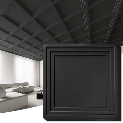 Art3d 12-Pack 24x24 Inch PVC Waterproof Drop Ceiling Tiles for Home Décor - 2x2 ft 3D Modern Ceiling Panel for Suspended Grid, Black - Image 1