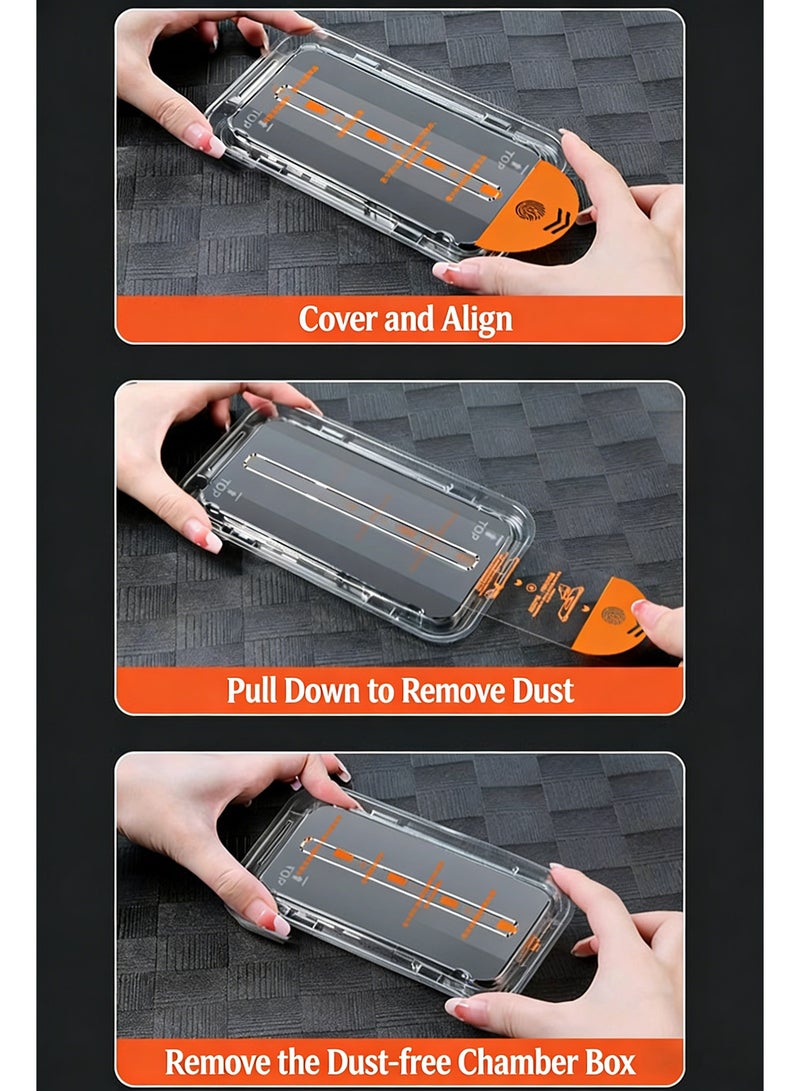 JOYFOCUS iPhone 17 Pro Max tempered glass screen protector with automatic alignment tool and automatic dust removal function, 9H+ military-grade shatterproof rating, high-definition transparent. - Image 4