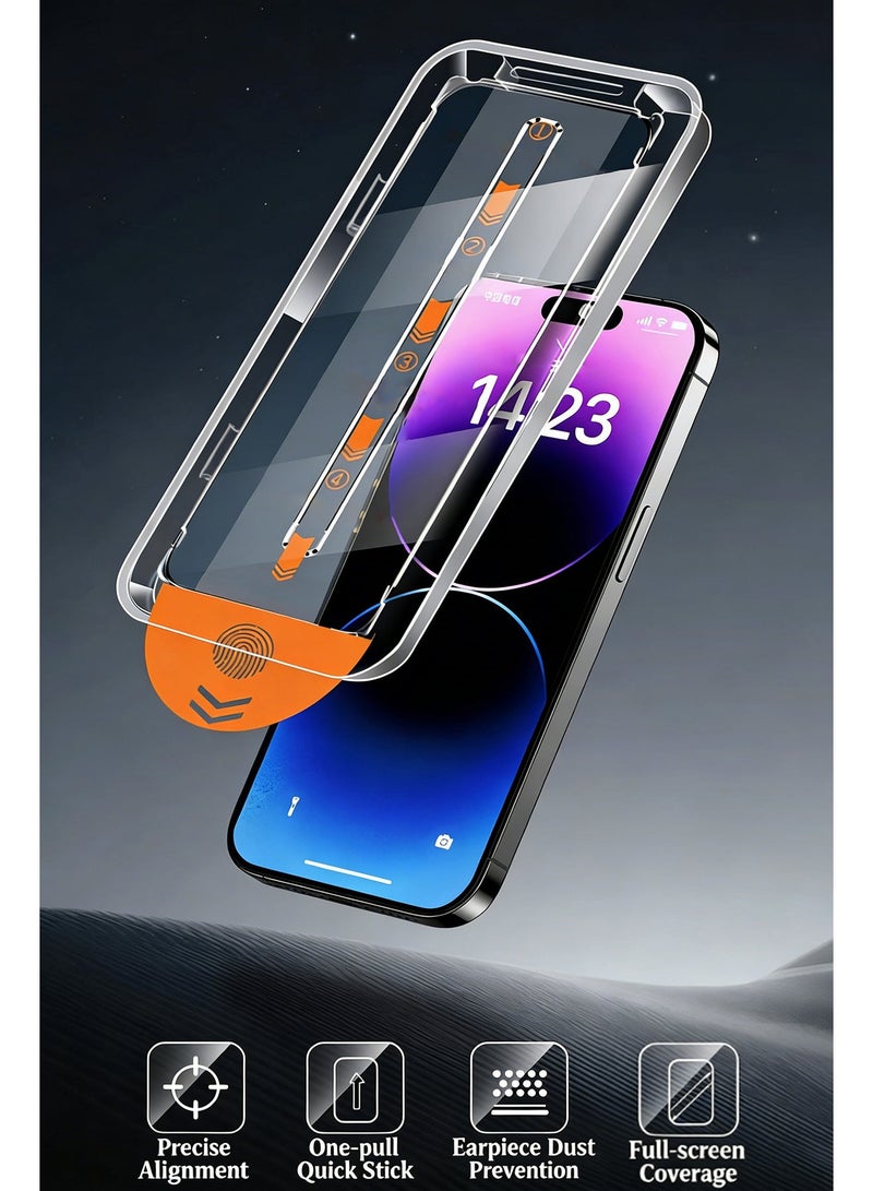 جوي فوكس واقي شاشة زجاجي مقوى لهاتف iPhone 17 Pro Max مزود بأداة محاذاة تلقائية ووظيفة إزالة الغبار التلقائية، ومقاومة للكسر بمستوى 9H+ وفقًا للمعايير العسكرية، وشفاف عالي الوضوح. - Image 2
