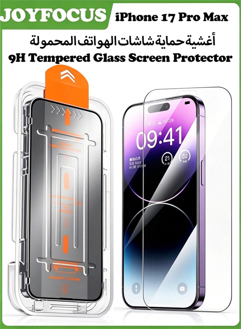 JOYFOCUS iPhone 17 Pro Max tempered glass screen protector with automatic alignment tool and automatic dust removal function, 9H+ military-grade shatterproof rating, high-definition transparent. - Image 1