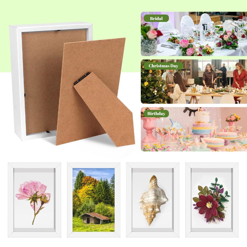 VOKOY 5 Pack 4" x 6" Shadow Box Frame, Small Wood Hollow Picture Frame with Clear Acrylic Front, 1" Deep Shadowbox Display Cases for Photos Dried Flowers Seashell Memorabilia DIY Crafts Medals (White) - Image 5