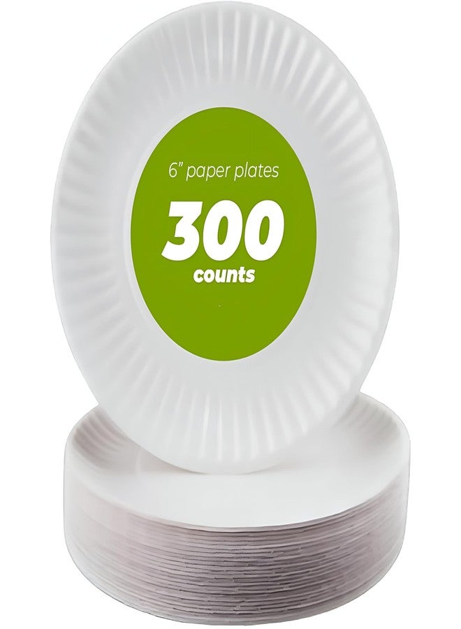 Concession Essentials 6" Paper Plates Uncoated, Disposable Dessert Plates for Everyday Use, White, Pack of 300ct - Image 1