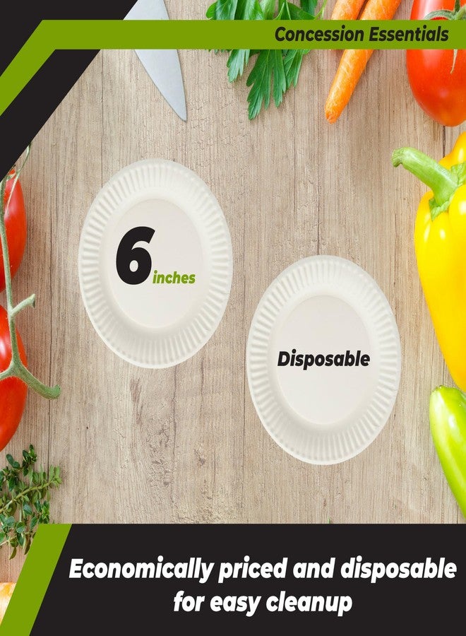 Concession Essentials 6" Paper Plates Uncoated, Disposable Dessert Plates for Everyday Use, White, Pack of 300ct - Image 2