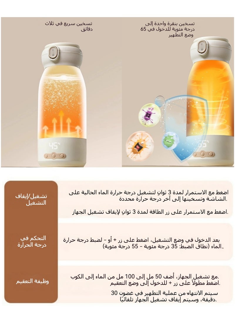 اكسيسن سخان زجاجات محمول، سخان حليب لاسلكي سعة 500 مل مع شاشة عرض لدرجة الحرارة، تسخين سريع، درجة حرارة ثابتة لمدة 36 ساعة، مادة الفولاذ المقاوم للصدأ 316، كوب حراري سريع الشحن، سخان زجاجات رضاعة للأطفال، للسفر بالطائرة والسيارة في الهواء الطلق - Image 4