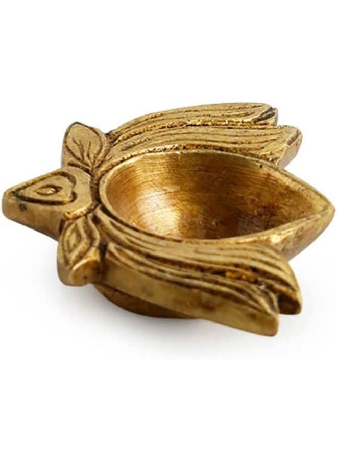 Aditri Creation Indian Traditional Set of 2 Lotus Pooja Puja Diya Oil lamp in Metal Antique Gold Plated Indian Traditional Pooja Items Articles Diya Lamps for Home Decorations Gift Items Puja Pooja kit (Size :- 2") - Image 5