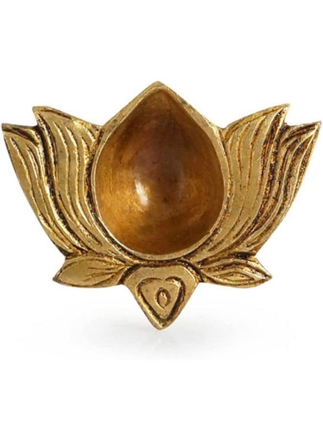 Aditri Creation Indian Traditional Set of 2 Lotus Pooja Puja Diya Oil lamp in Metal Antique Gold Plated Indian Traditional Pooja Items Articles Diya Lamps for Home Decorations Gift Items Puja Pooja kit (Size :- 2") - Image 3