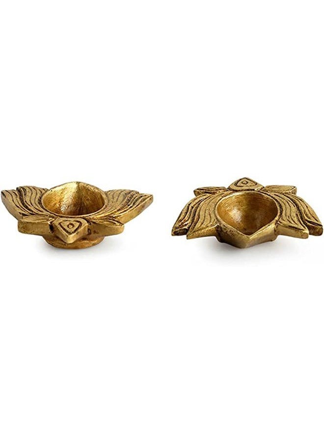 Aditri Creation Indian Traditional Set of 2 Lotus Pooja Puja Diya Oil lamp in Metal Antique Gold Plated Indian Traditional Pooja Items Articles Diya Lamps for Home Decorations Gift Items Puja Pooja kit (Size :- 2") - Image 4