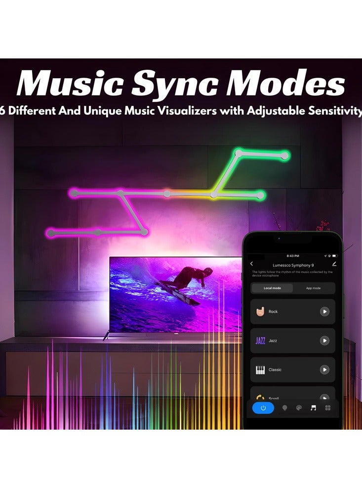 Meiyilan 9 LEDLight Lines Smart Wall Light Lines, 9 RGB LED PRO Light Bars, 16M+ Color, Music Sync, Dimmable WiFi Hexagon Light Lines for Bedroom, Living Room, Gaming, Party, Home Decor, Work with Alexa & Google Assistant - Image 5
