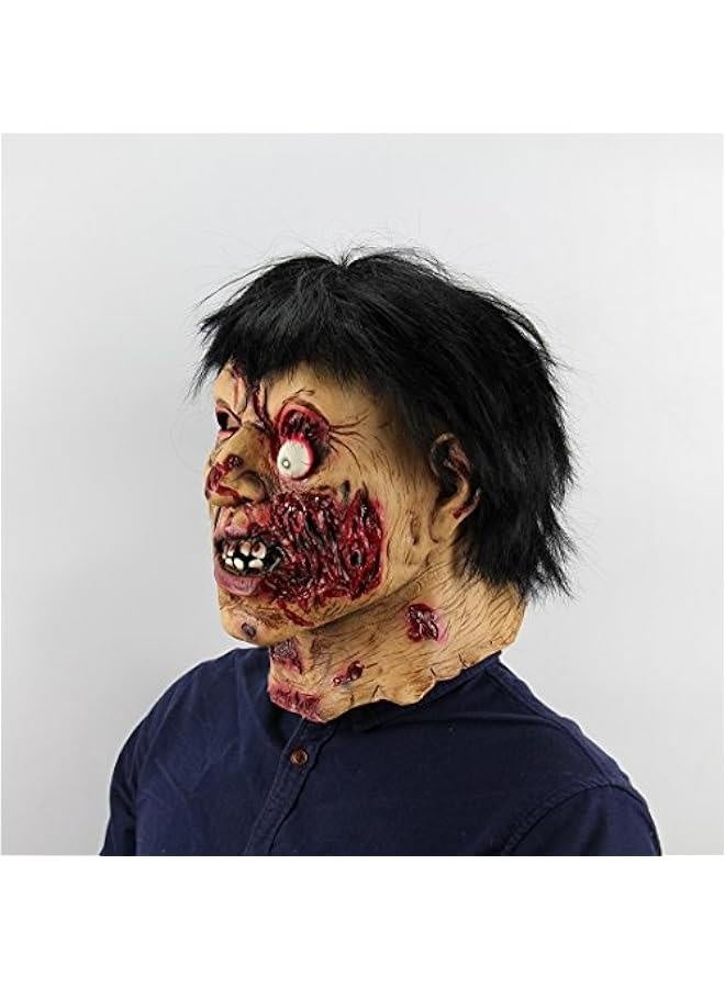 Horror Scary Creepy Zombies Mask Rot Face Props Scary Latex Black Hair Mask - Image 2