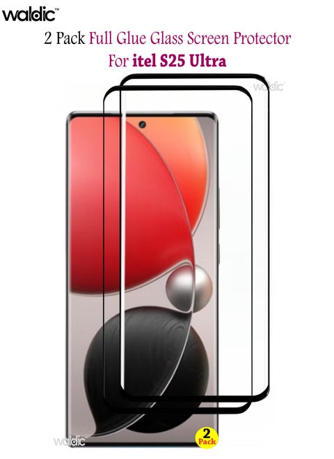2 Pack Full Glue Screen Protector for Itel S25 Ultra | Tempered Glass Available in Combo Pack Compatible with Itel S25 Ultra | Full Glue Screen Protector Full HD Quality Tempered Glass Anti-Scratch Edge to Edge Coverage with Easy Installation Kit - Black