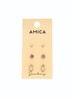 AMICA Set of 3 Gemstone Stud Earrings  - Image 2