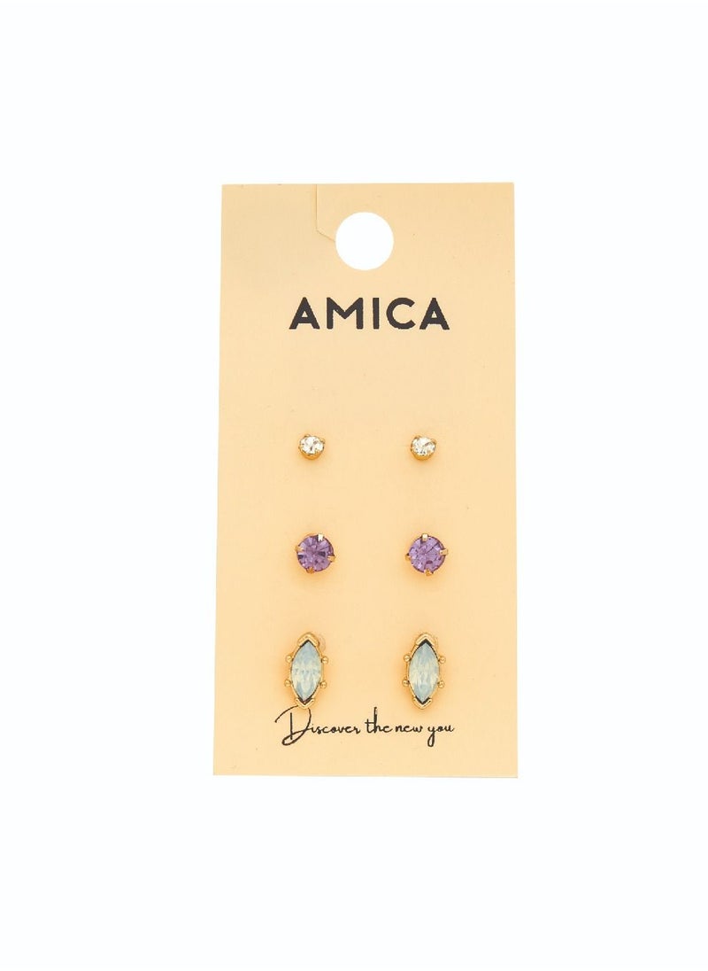 AMICA Set of 3 Gemstone Stud Earrings  - Image 2