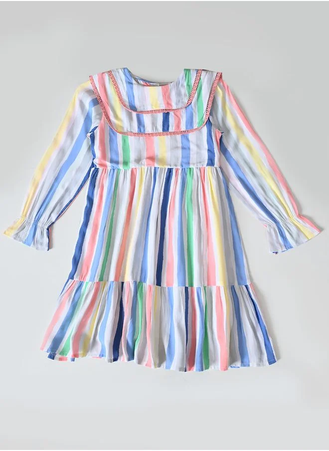 BELLA MODA Bella Moda Striped Tiered Knee-Length Dress