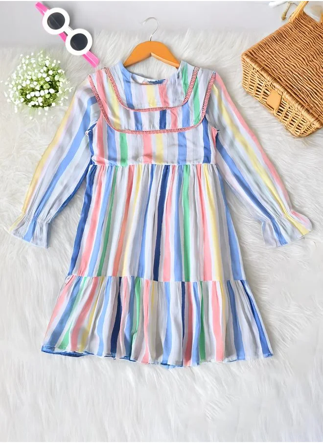 BELLA MODA Bella Moda Striped Tiered Knee-Length Dress