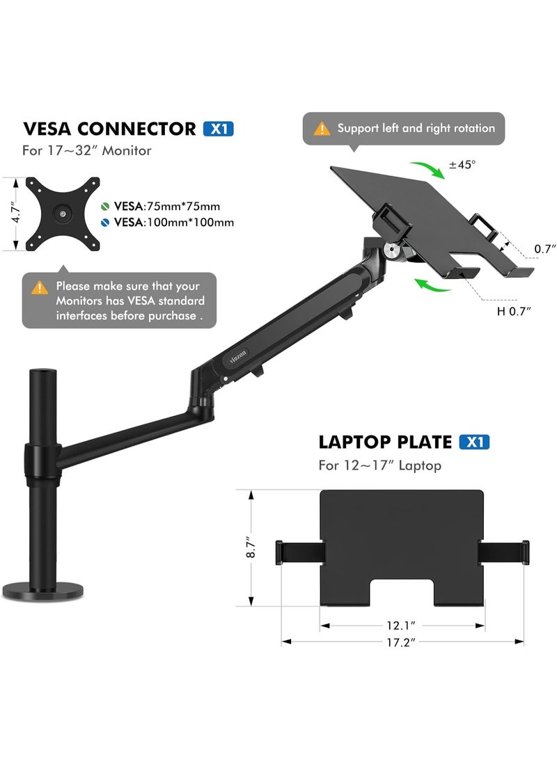 Viozon Monitor/Laptop Mount, Single Gas Spring Arm Desk Stand - Image 2
