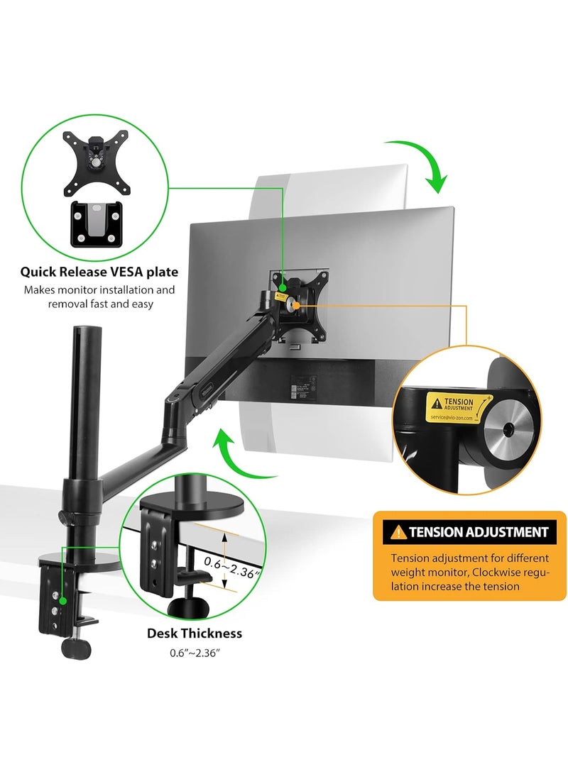 Viozon Monitor/Laptop Mount, Single Gas Spring Arm Desk Stand - Image 3