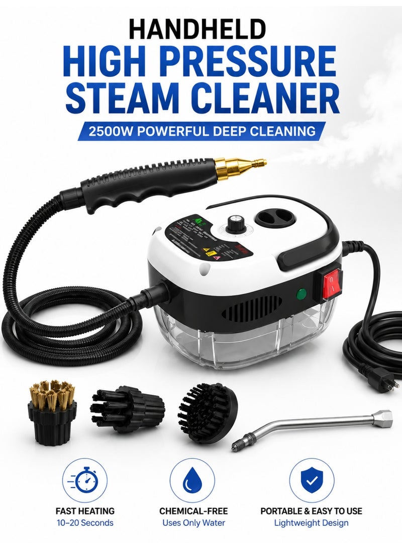 Eworld Handheld High Pressure Steam Cleaner 2500W, Portable Chemical-Free Steam Cleaning Machine with Up to 3 Bar Pressure, Fast Heating in 10–20 Seconds, Continuous Steam Up to 30 Minutes, Multi-Surface Deep Cleaning for Kitchen, Bathroom, Tiles, Windows, Car & Furniture - Image 1