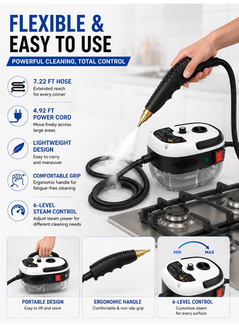 Eworld Handheld High Pressure Steam Cleaner 2500W, Portable Chemical-Free Steam Cleaning Machine with Up to 3 Bar Pressure, Fast Heating in 10–20 Seconds, Continuous Steam Up to 30 Minutes, Multi-Surface Deep Cleaning for Kitchen, Bathroom, Tiles, Windows, Car & Furniture - Image 5