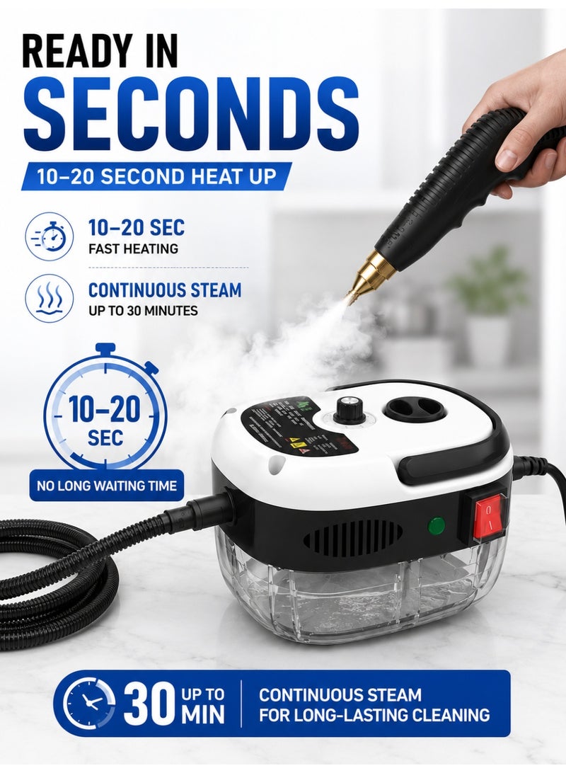 Eworld Handheld High Pressure Steam Cleaner 2500W, Portable Chemical-Free Steam Cleaning Machine with Up to 3 Bar Pressure, Fast Heating in 10–20 Seconds, Continuous Steam Up to 30 Minutes, Multi-Surface Deep Cleaning for Kitchen, Bathroom, Tiles, Windows, Car & Furniture - Image 3