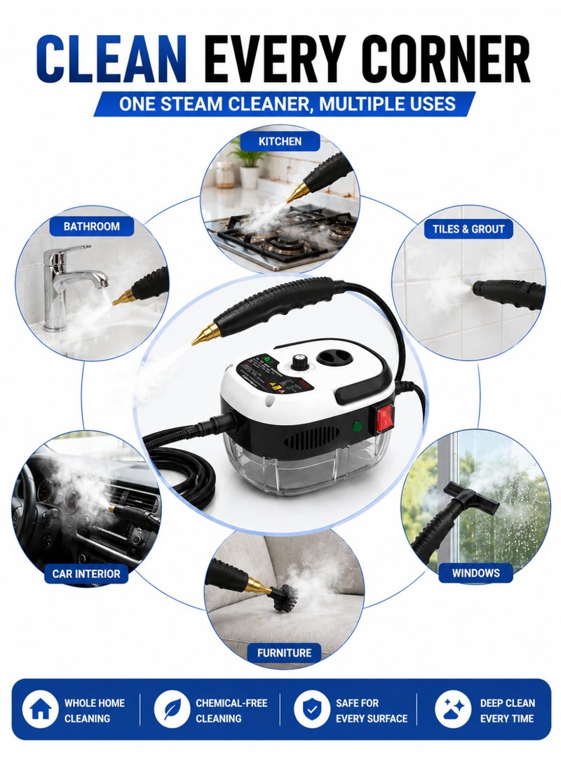 Eworld Handheld High Pressure Steam Cleaner 2500W, Portable Chemical-Free Steam Cleaning Machine with Up to 3 Bar Pressure, Fast Heating in 10–20 Seconds, Continuous Steam Up to 30 Minutes, Multi-Surface Deep Cleaning for Kitchen, Bathroom, Tiles, Windows, Car & Furniture - Image 4